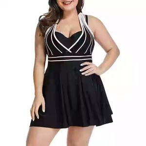 Womens Two Piece Tummy Control Swimdress Plus Size Skirtini CoverUp Swimsuit XXL